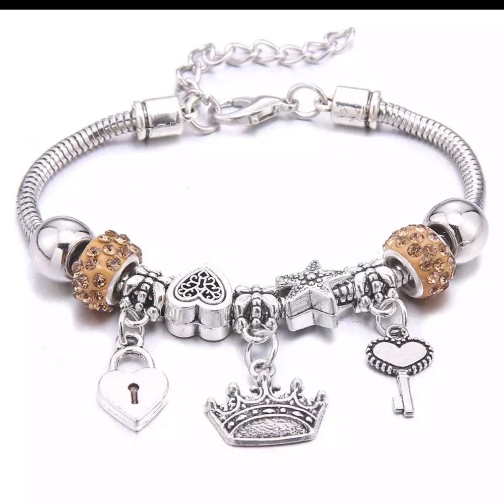 Antique Original Crown Key lock Charm Bracelet